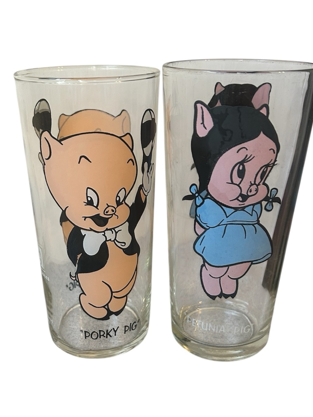 Vintage 1973 Pepsi Collector Series Porky Pig & Petunia Pig Cartoon Glasses